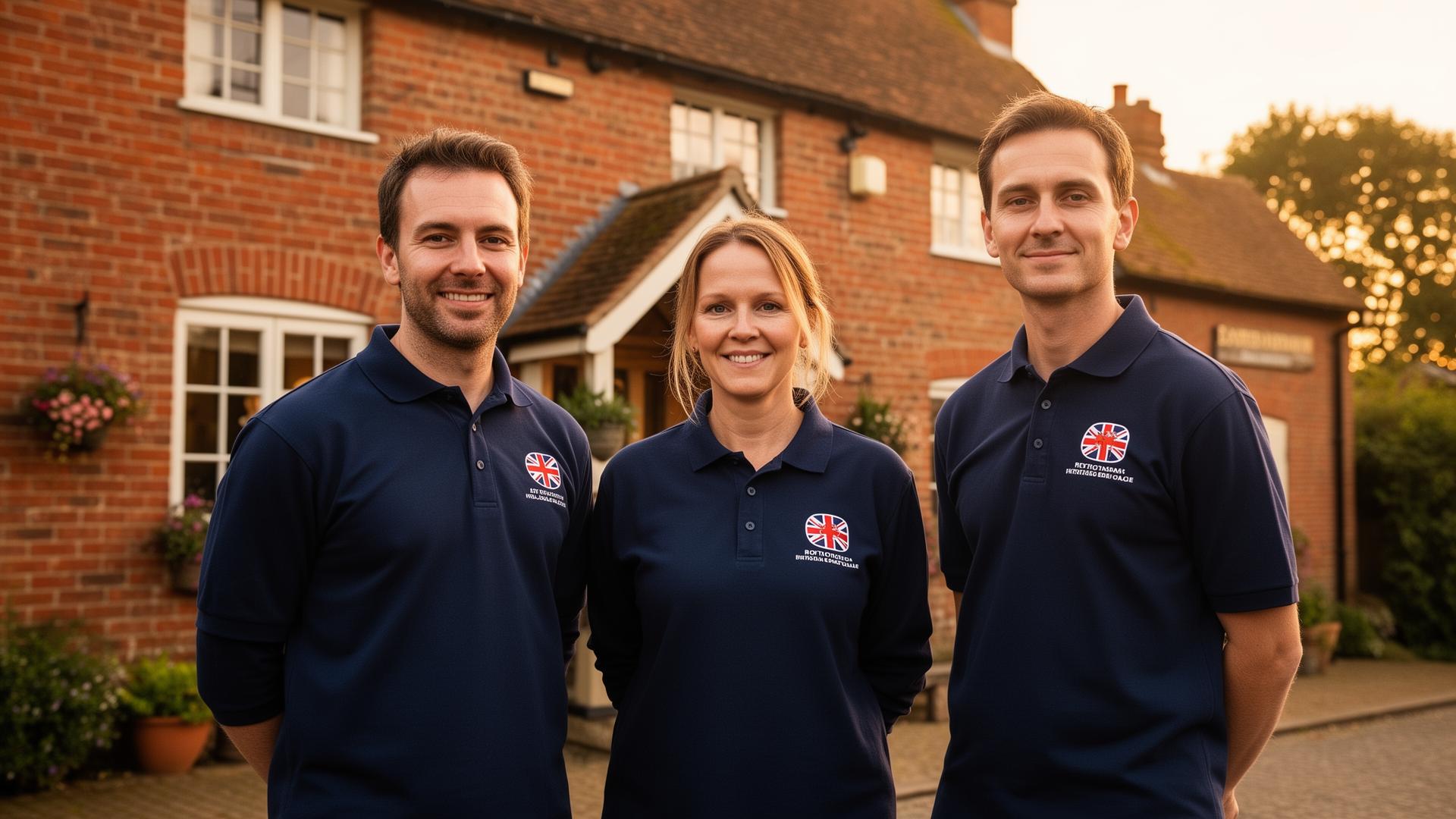 Hertfordshire Pest Experts team standing in front of a Hertfordshire red-brick property