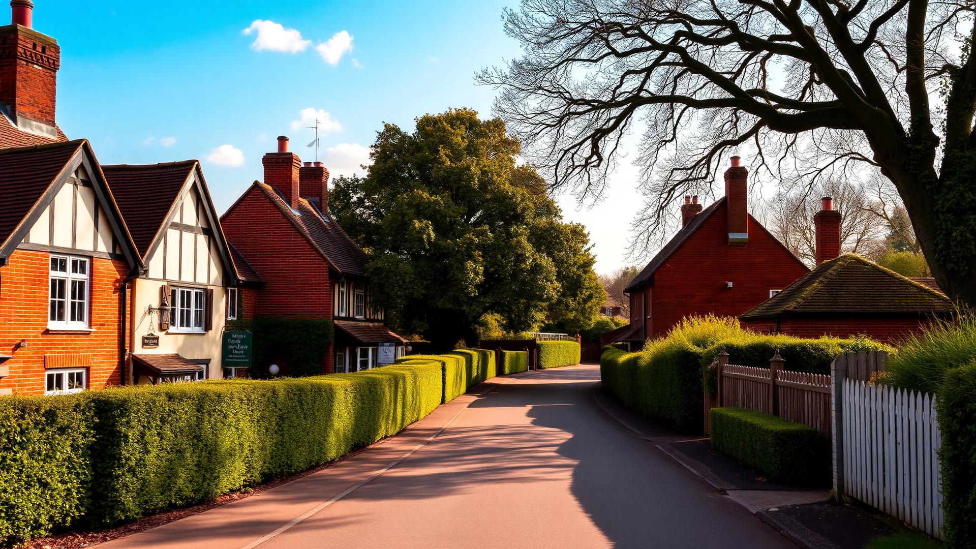 Hertfordshire village houses surrounded by greenery — typical of the properties we treat in and around Bourne End (illustrative, not a specific address)