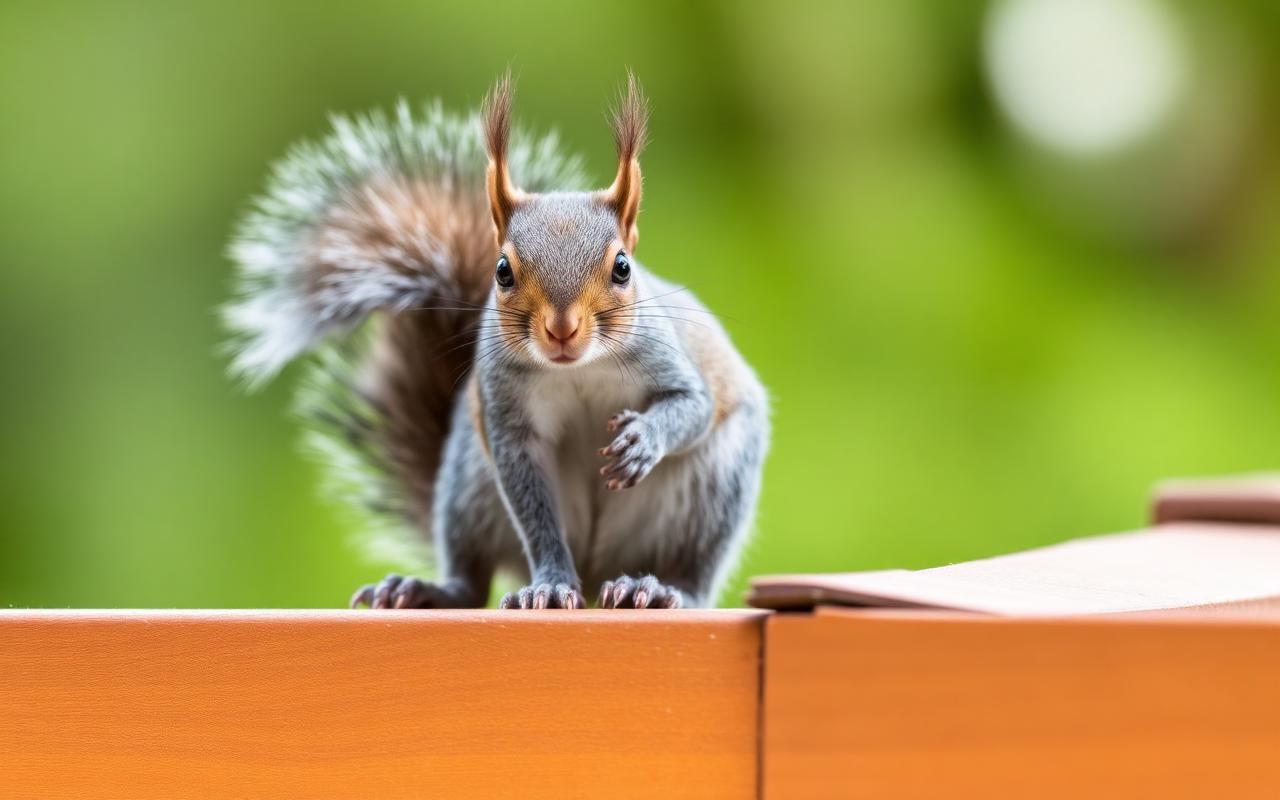 Grey squirrel at a roofline access point